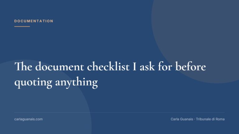 The document checklist I ask for before quoting anything